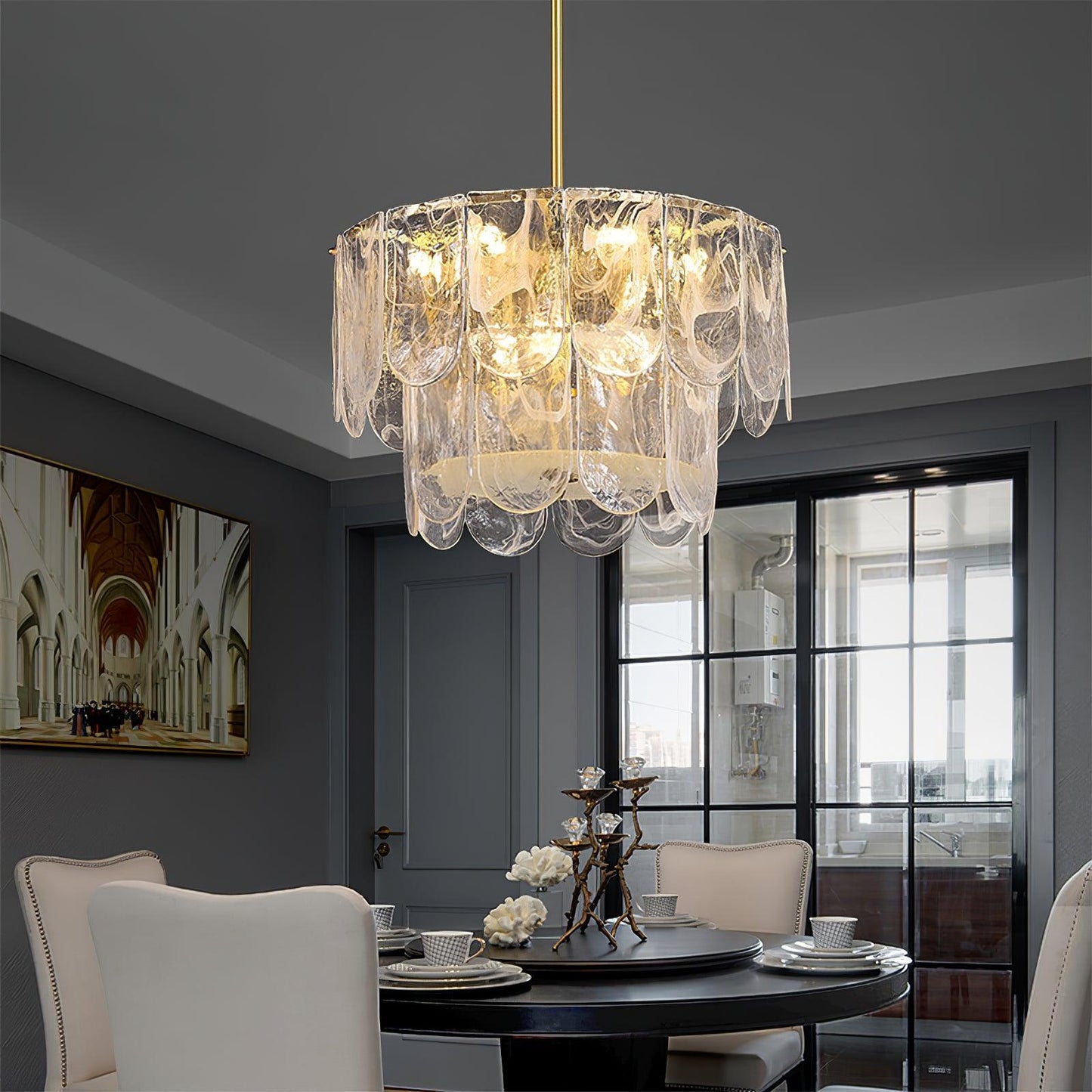 Traditional Classic Metal Glass Ceiling fixture Chandelier