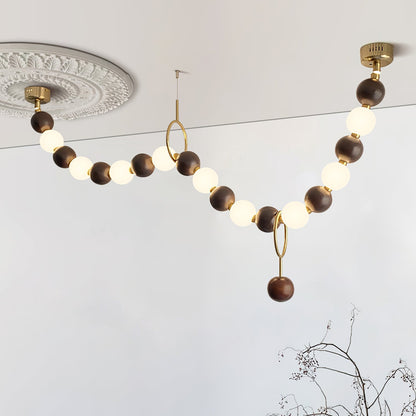 Walnut Bead Necklace Gasolier Chandelier