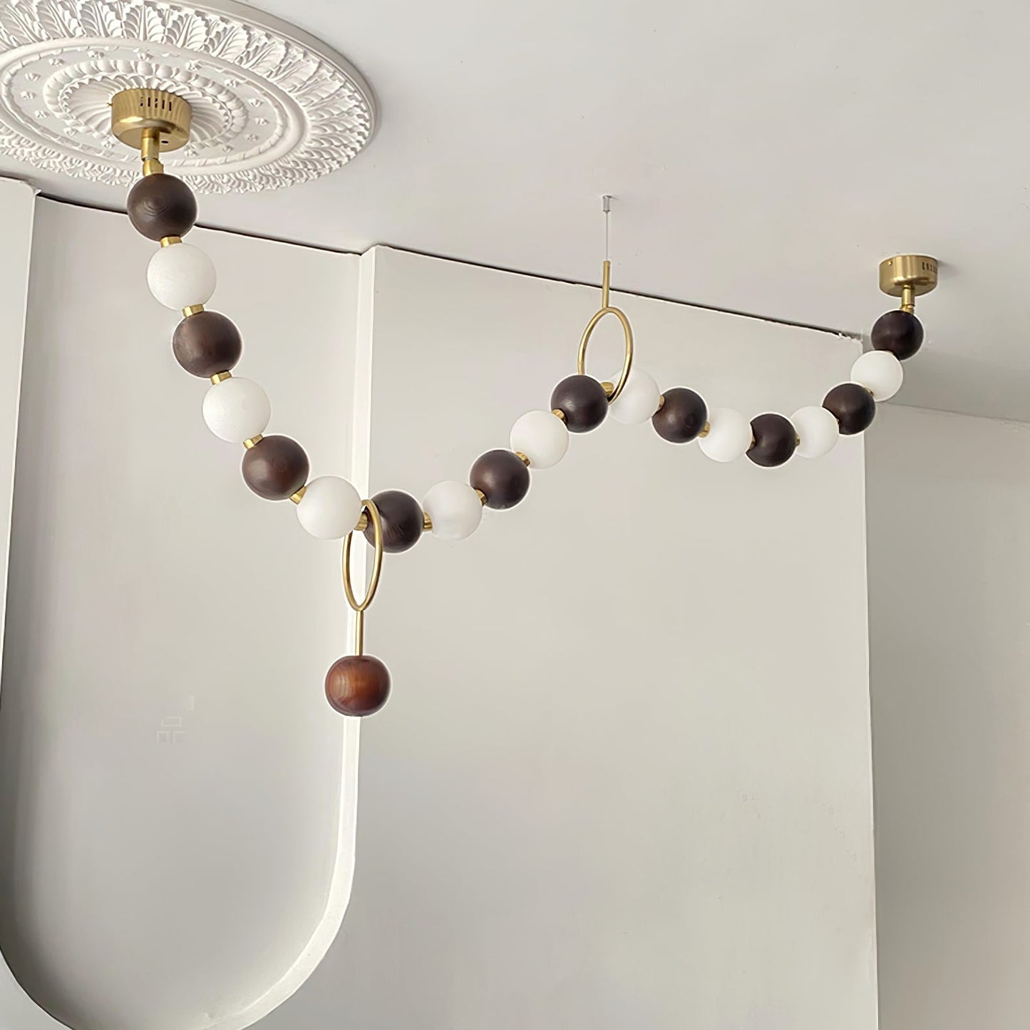 Walnut Bead Necklace Gasolier Chandelier