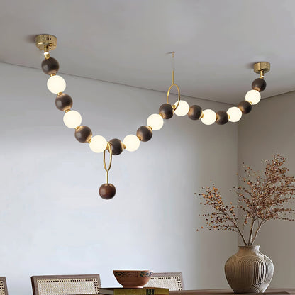 Walnut Bead Necklace Gasolier Chandelier