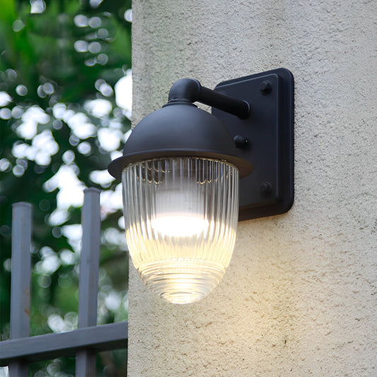 Waterproof Glass Ball Matte Black Modern Outdoor Wall Lamp Exterior Lights