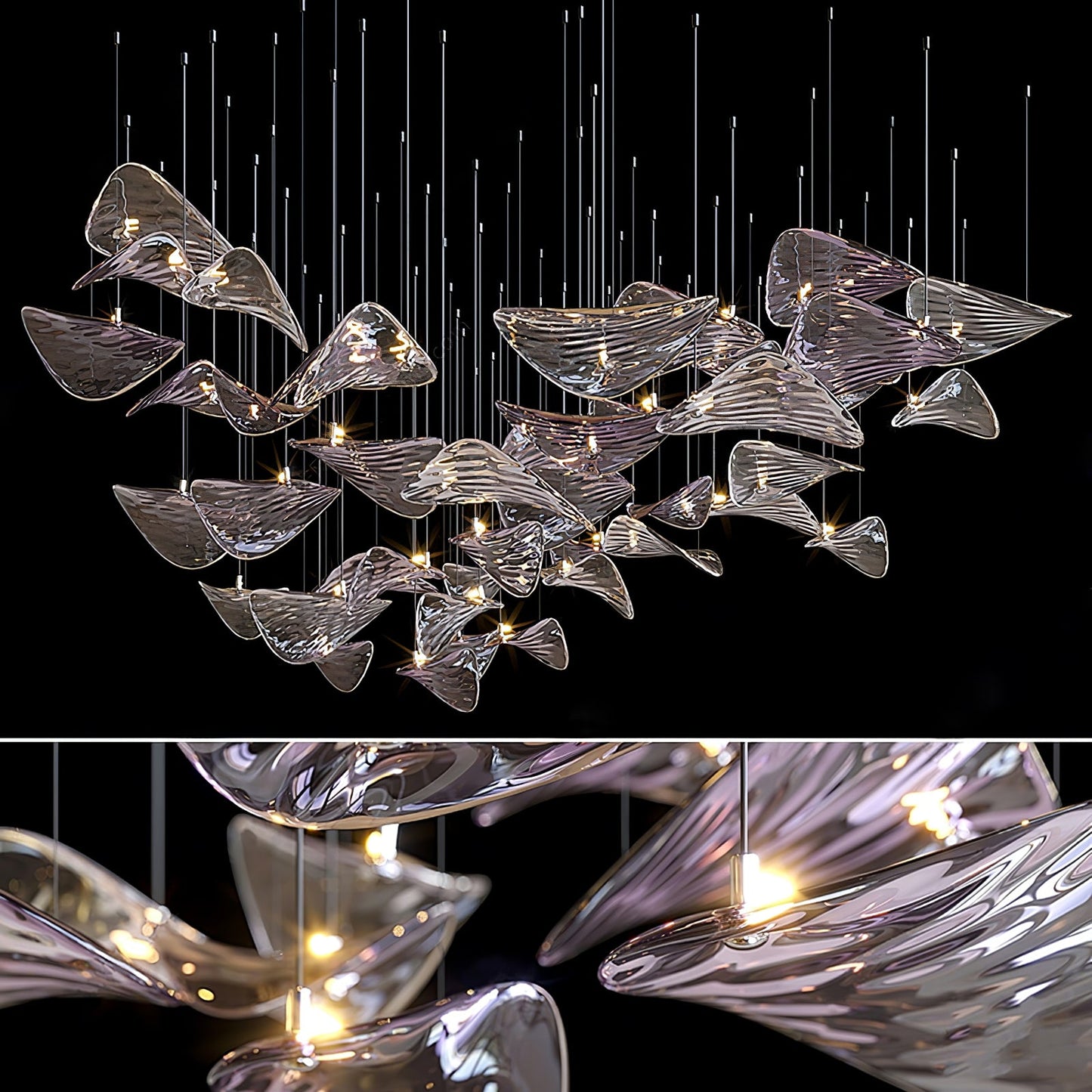 Wave Floating Leaf Gasolier Chandelier