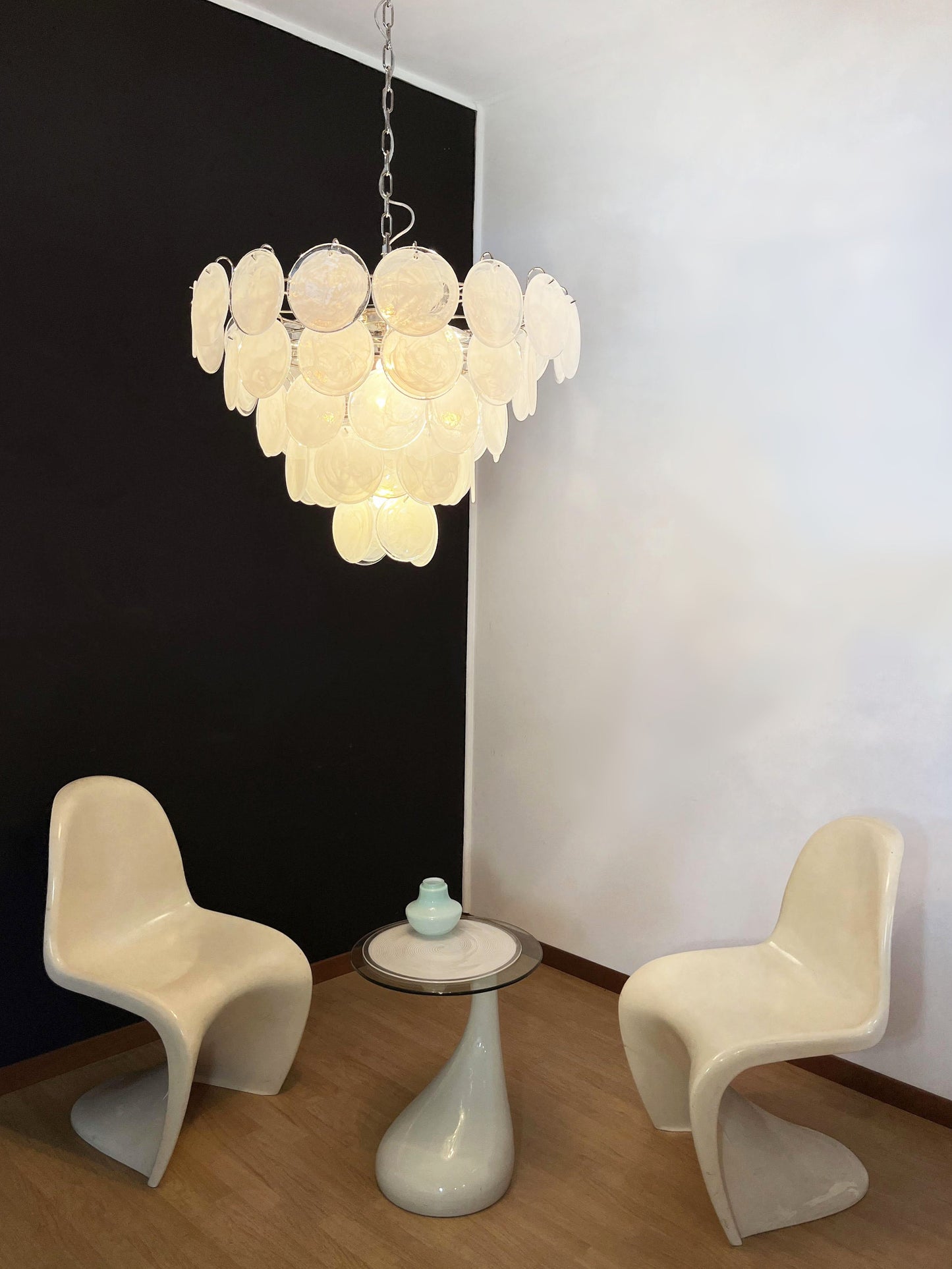 White Murano Disc Electrolier Chandelier