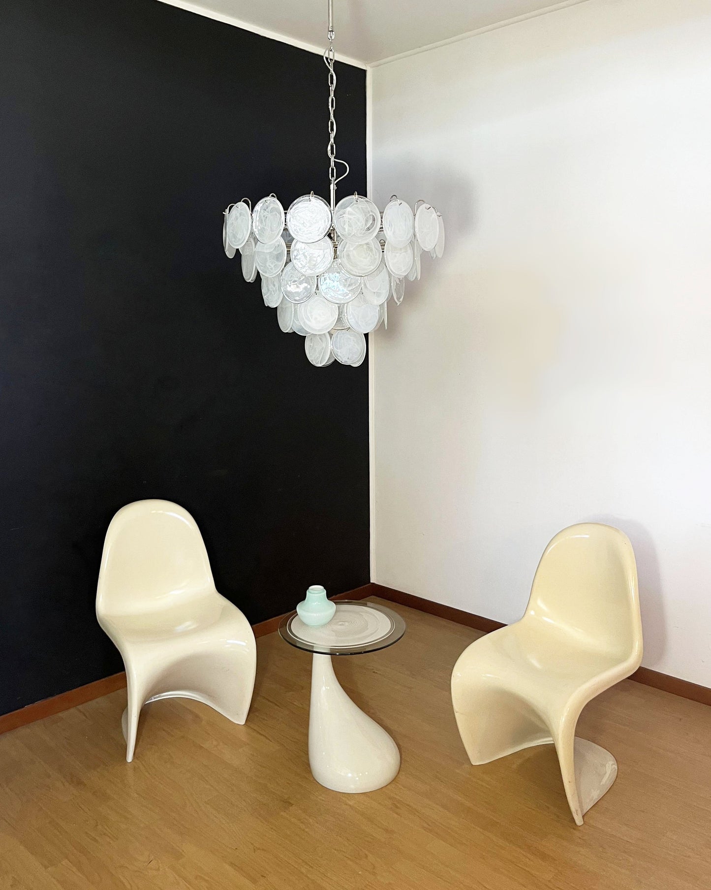 White Murano Disc Electrolier Chandelier