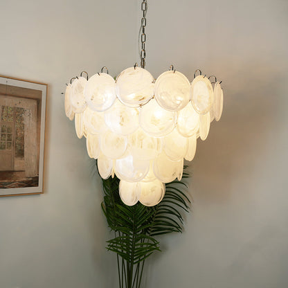 White Murano Disc Electrolier Chandelier