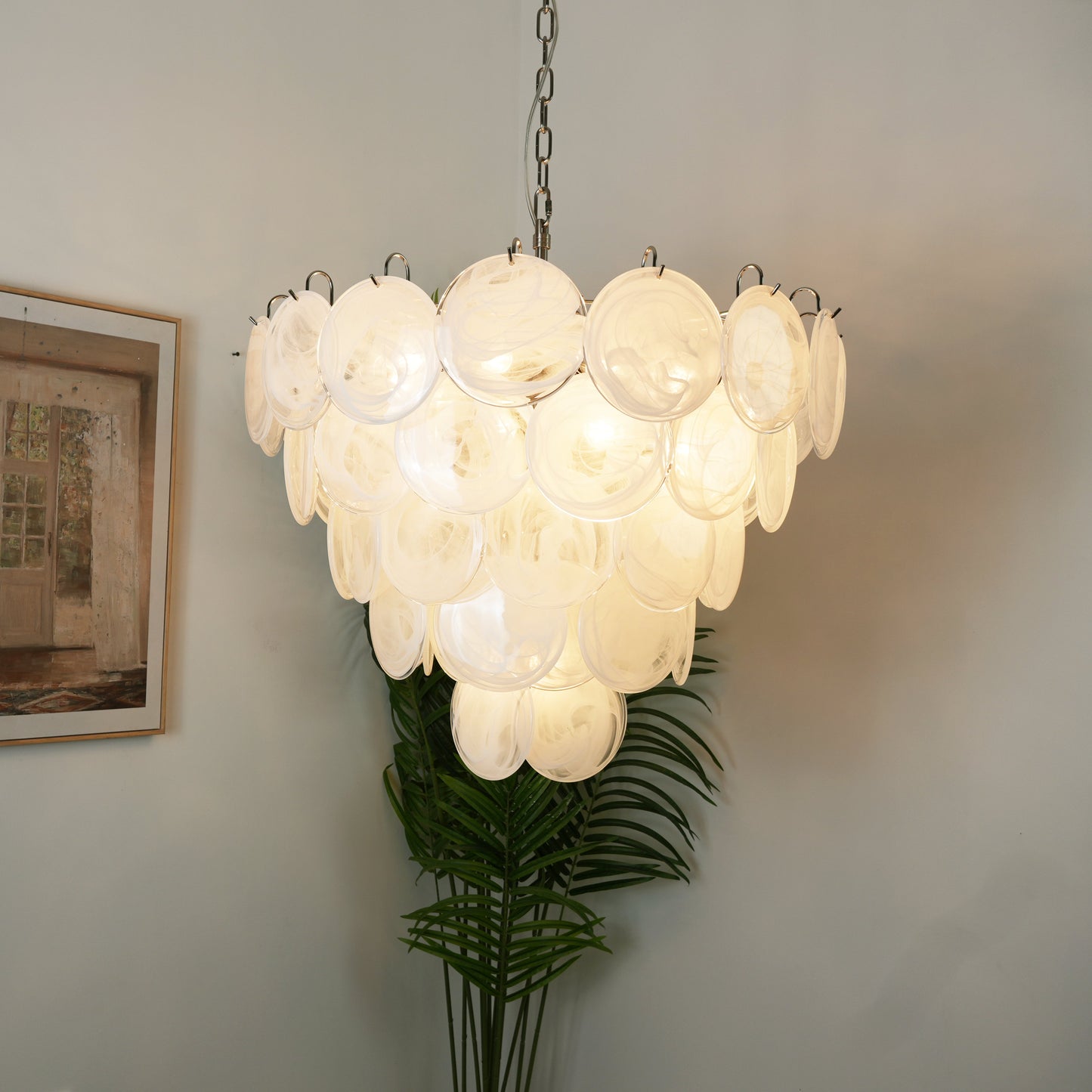 White Murano Disc Electrolier Chandelier