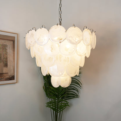 White Murano Disc Electrolier Chandelier