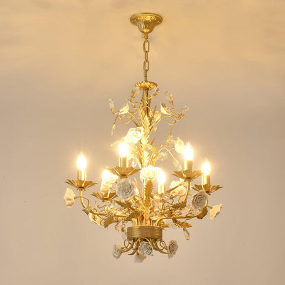 White Rose Crystal Gasolier Chandelier