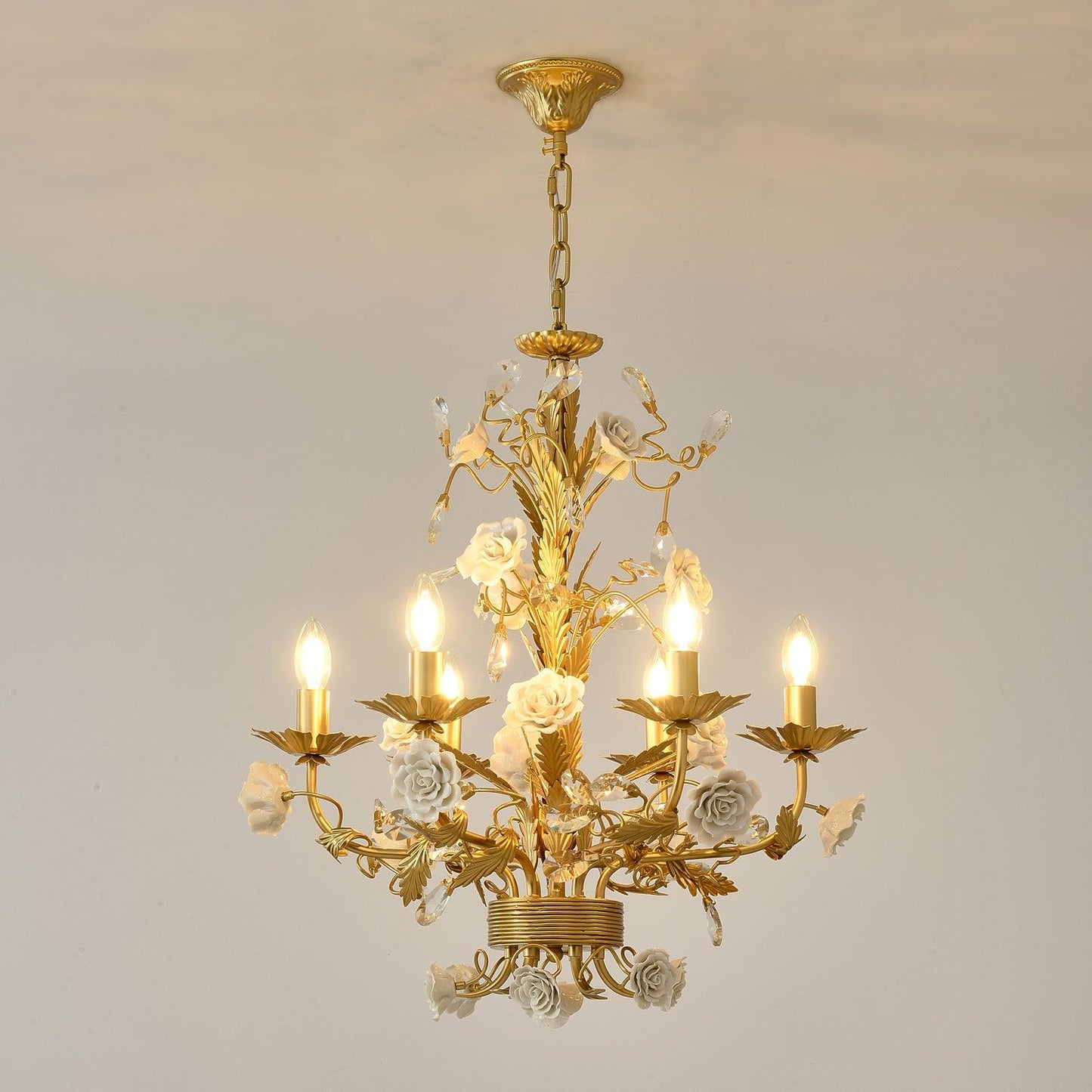 White Rose Crystal Gasolier Chandelier