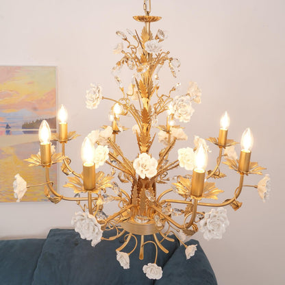 White Rose Crystal Gasolier Chandelier