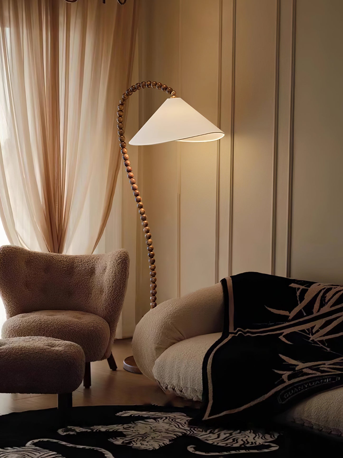 Wooden Bead Tall Lamp Floor Lamp