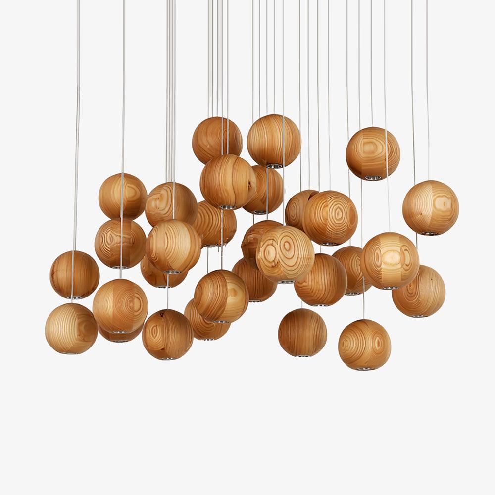 Wooden Orb Sphere Cluster Droplight Pendant Light