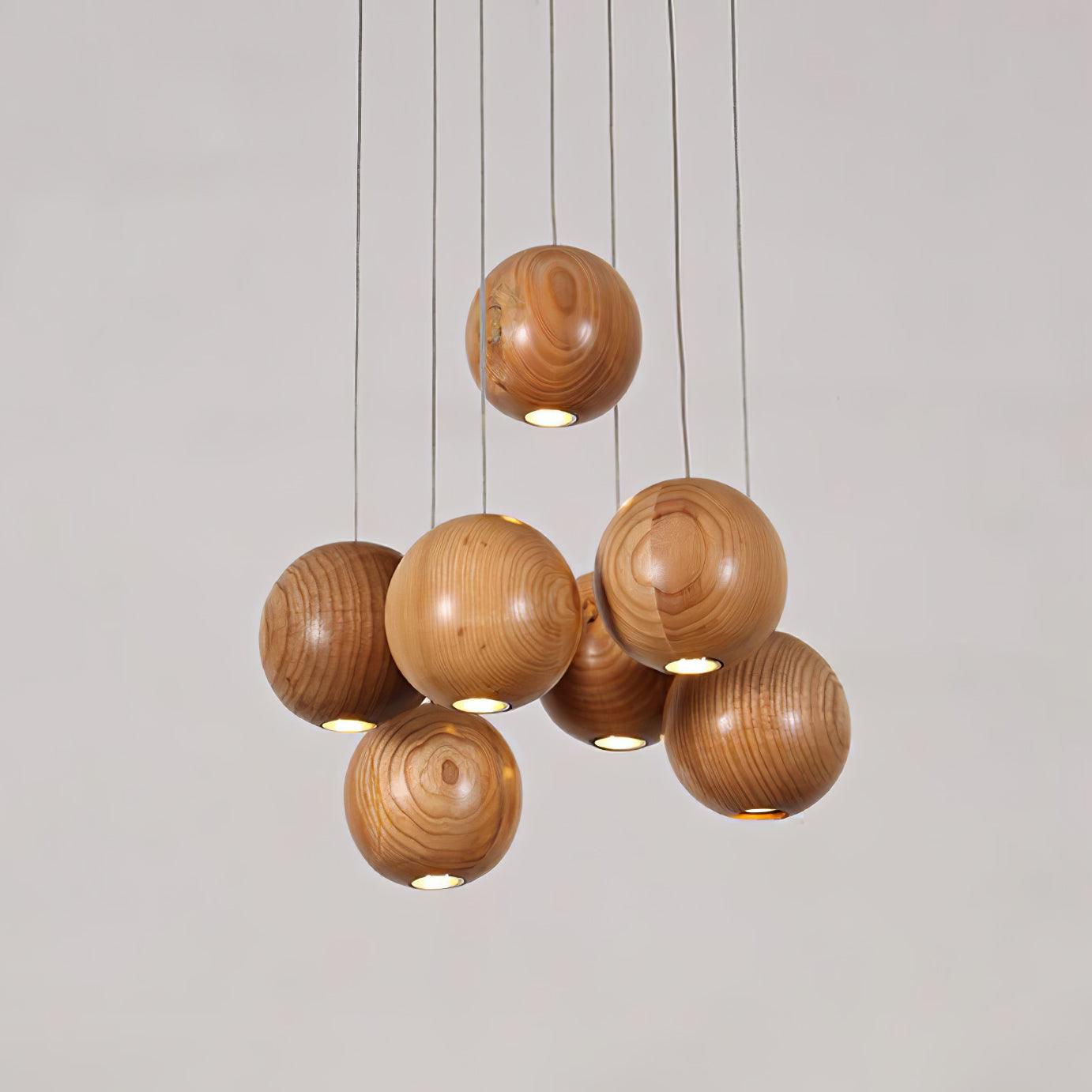 Wooden Orb Sphere Cluster Droplight Pendant Light