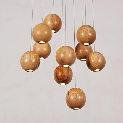 Wooden Orb Sphere Cluster Droplight Pendant Light