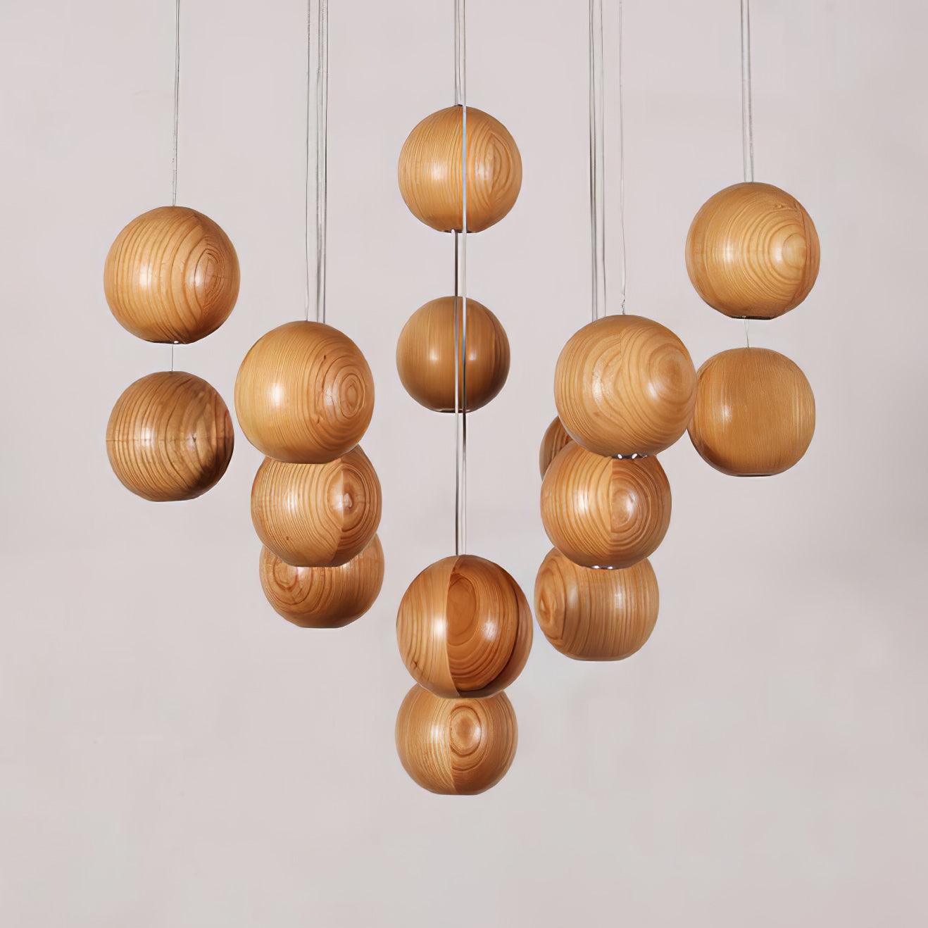 Wooden Orb Sphere Cluster Droplight Pendant Light