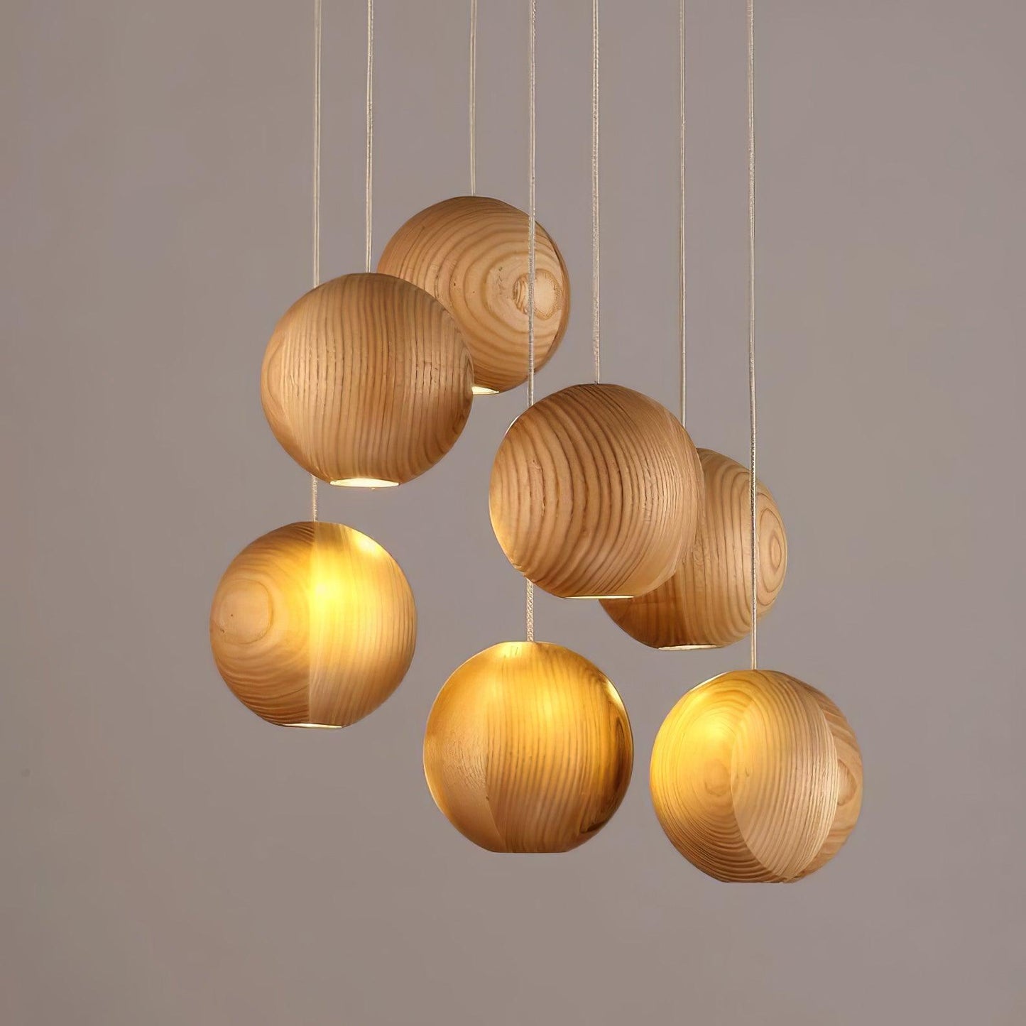 Wooden Orb Sphere Cluster Droplight Pendant Light