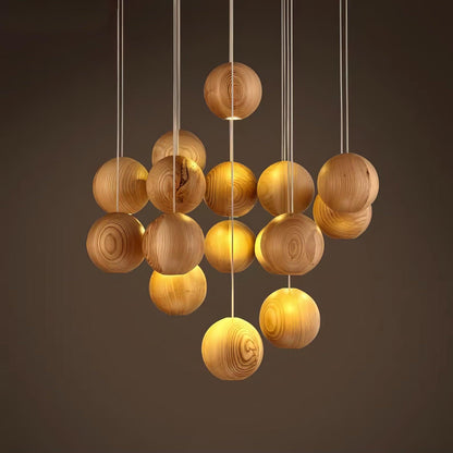 Wooden Orb Sphere Cluster Droplight Pendant Light