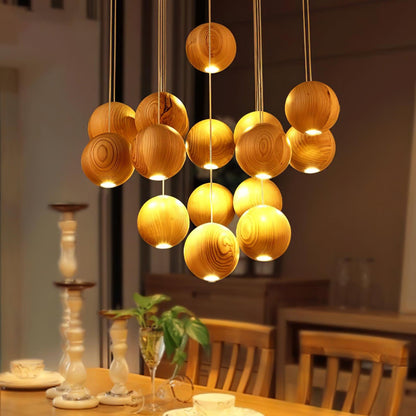 Wooden Orb Sphere Cluster Droplight Pendant Light