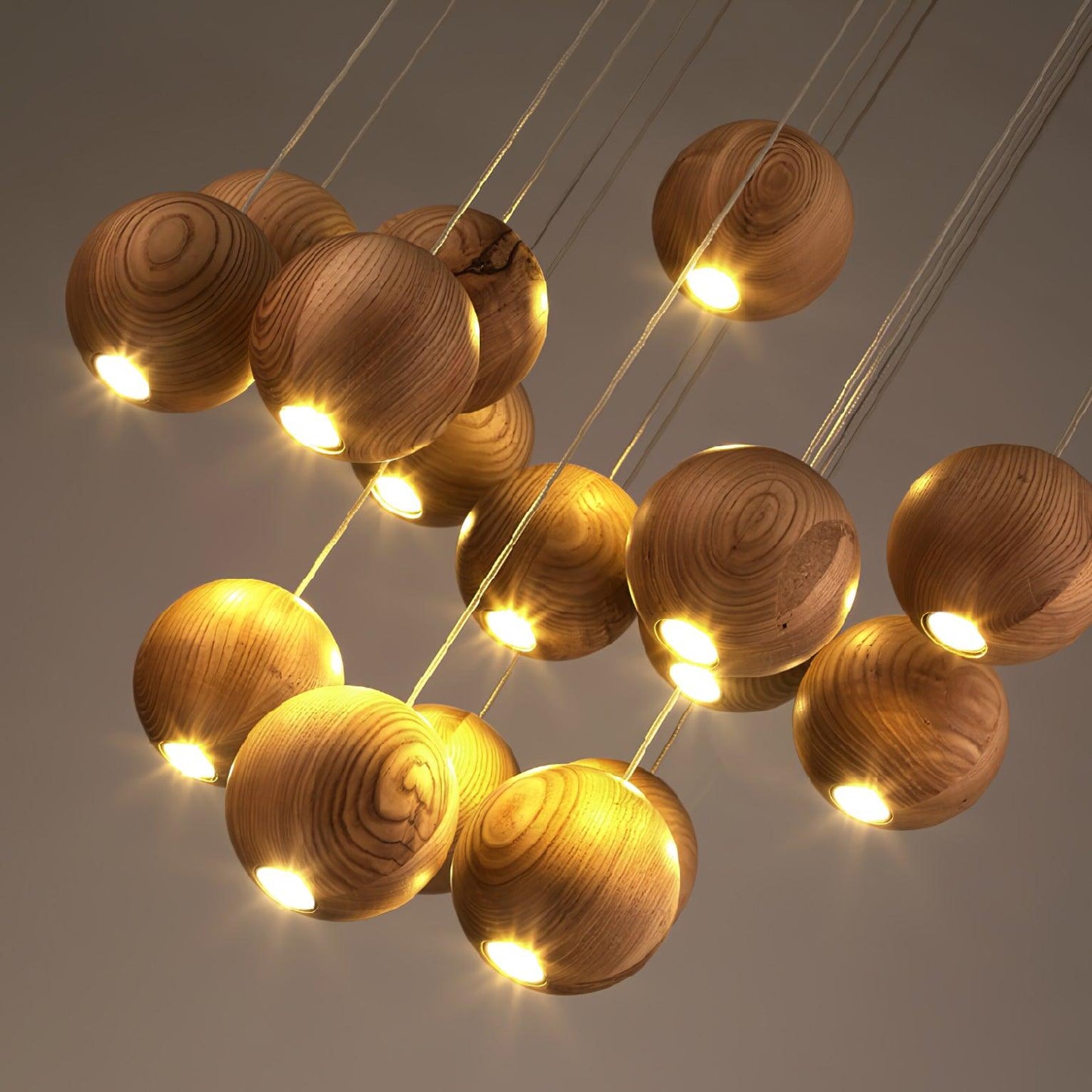 Wooden Orb Sphere Cluster Droplight Pendant Light