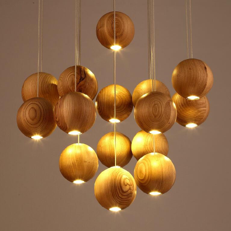 Wooden Orb Sphere Cluster Droplight Pendant Light