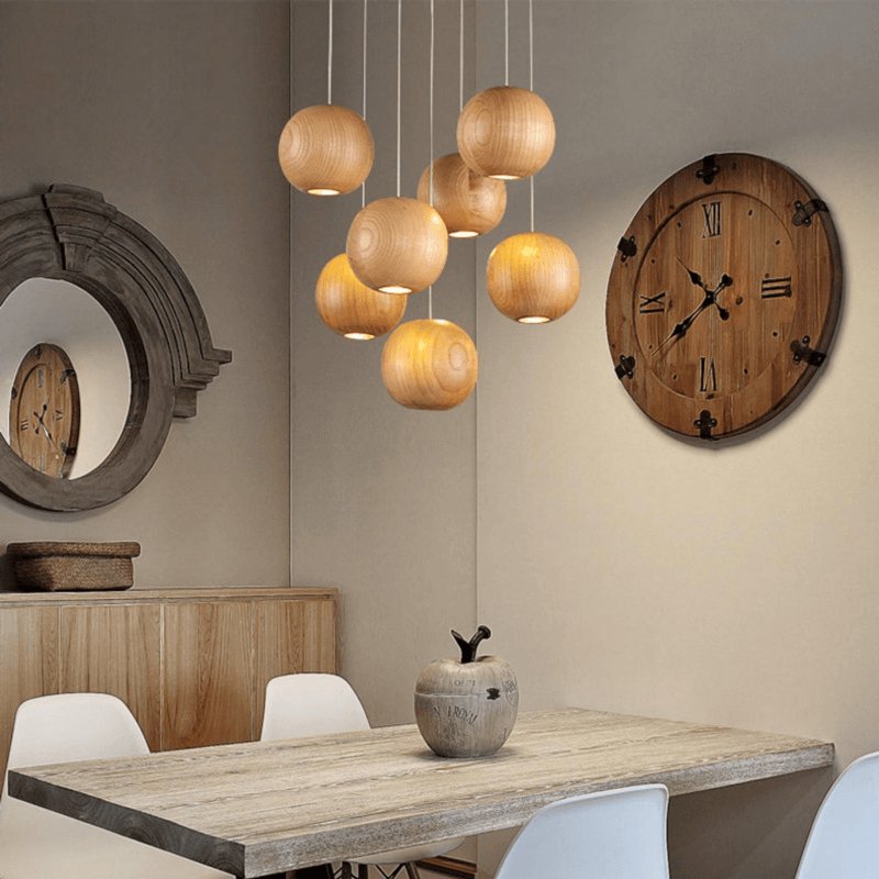 Wooden Orb Sphere Cluster Droplight Pendant Light