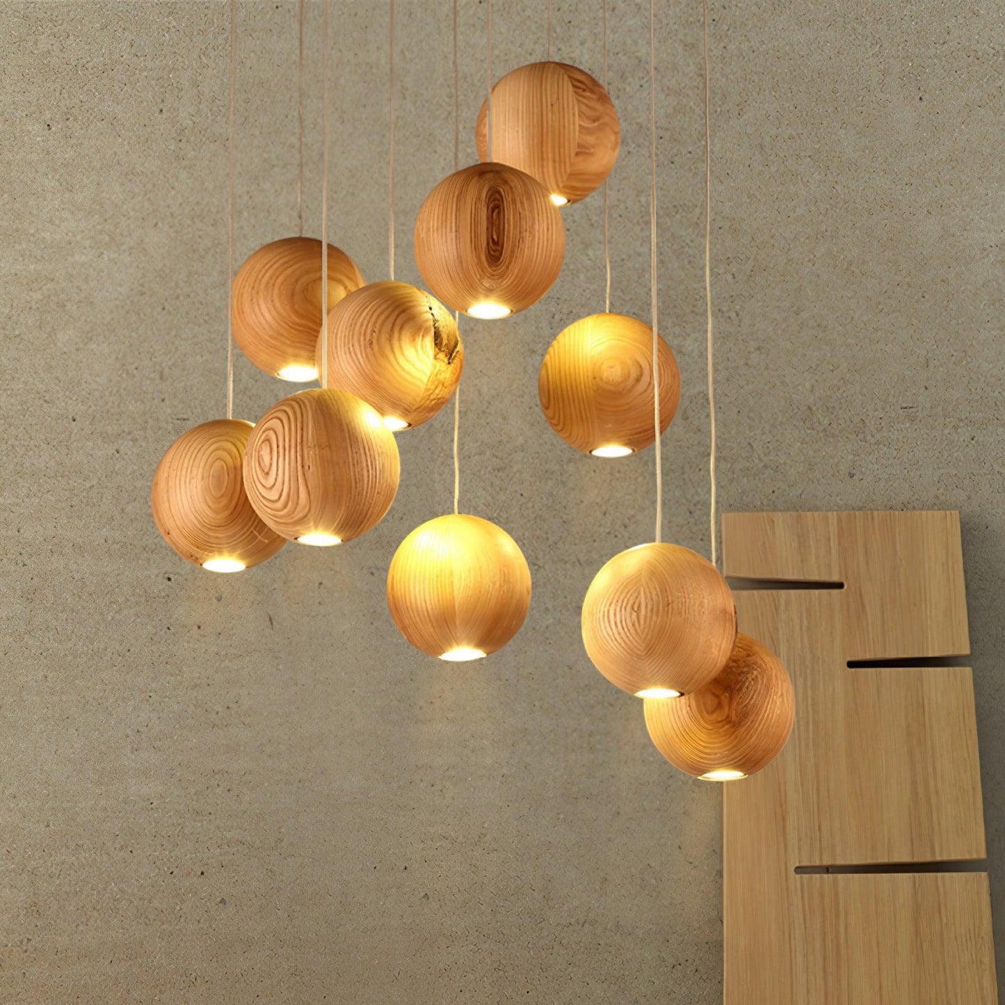 Wooden Orb Sphere Cluster Droplight Pendant Light