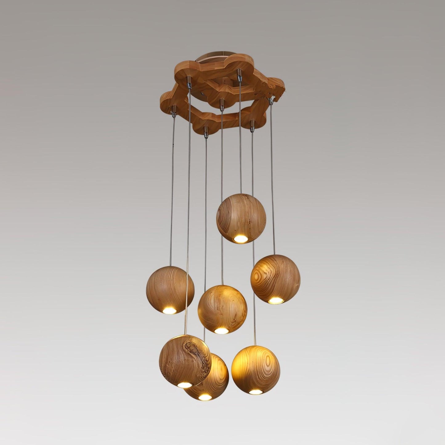 Wooden Orb Sphere Cluster Droplight Pendant Light