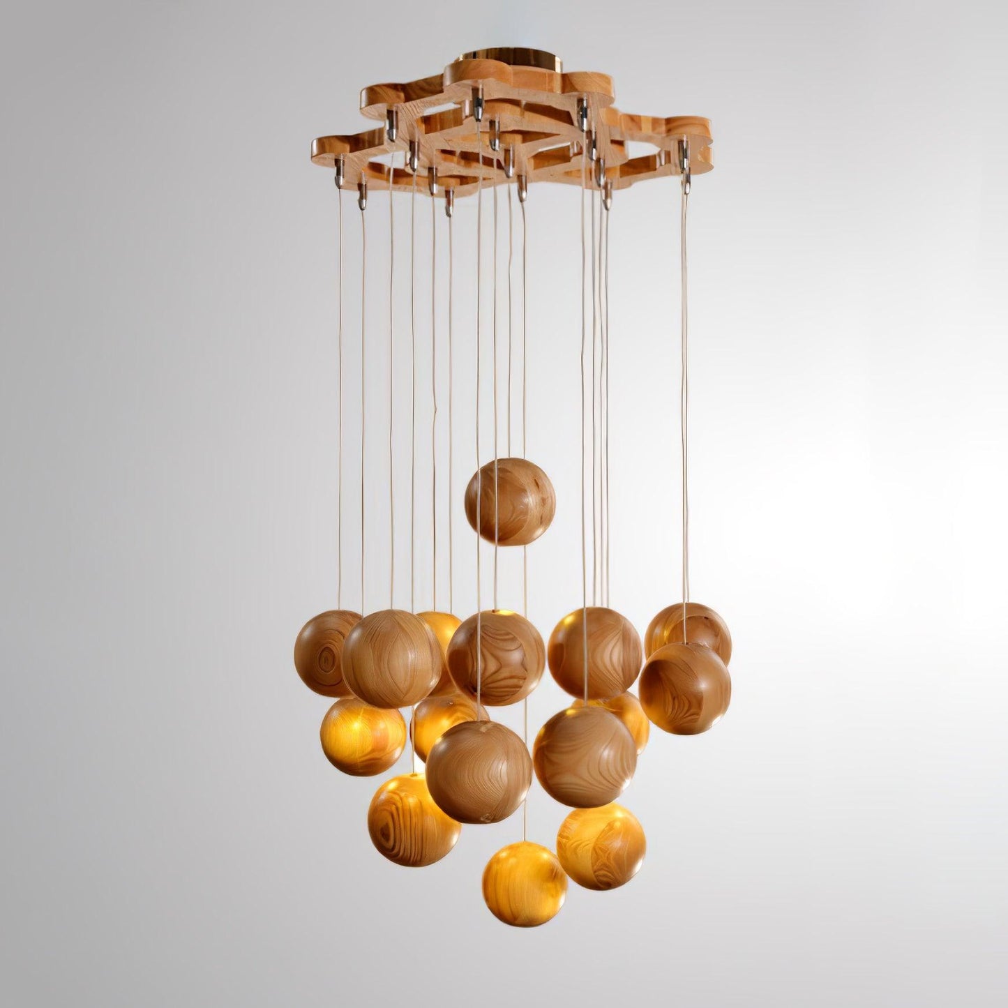 Wooden Orb Sphere Cluster Droplight Pendant Light