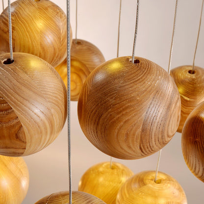 Wooden Orb Sphere Cluster Droplight Pendant Light