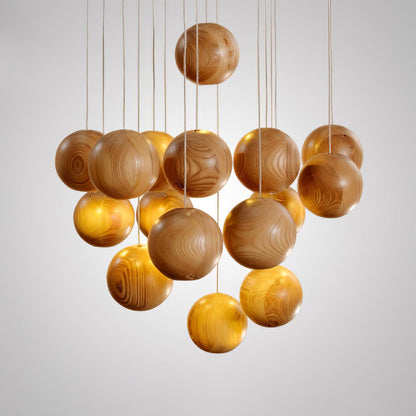 Wooden Orb Sphere Cluster Droplight Pendant Light