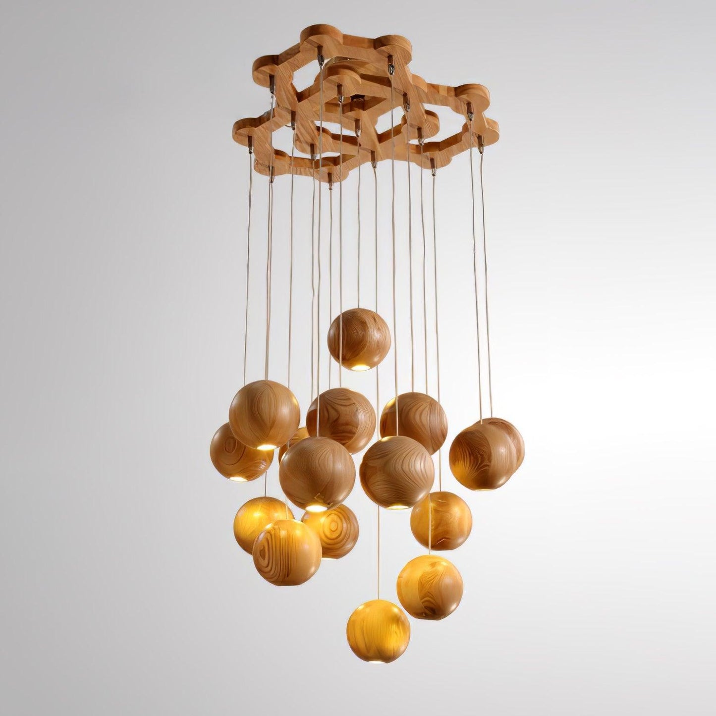 Wooden Orb Sphere Cluster Droplight Pendant Light