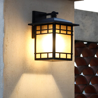 Square Retro Waterproof Yellow Glass Shade Vintage Outdoor Wall Lights