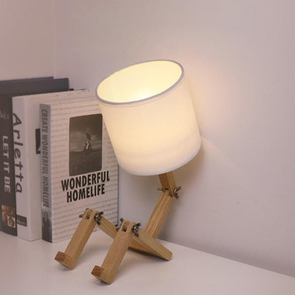 Adjustable LED Wooden Sitting Robot Table Lamp