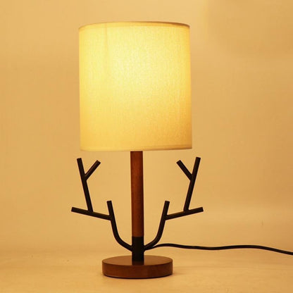 16 inch Vintage Rustic Tree Branch US Plug Table Lamp with Fabric Drum Shade