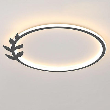 20'' Round Dimmable Black Flush Mount Ceiling Lights LED Lights with Leaf Shaped Edge