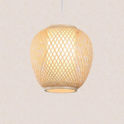 Farmhouse Dome Pendant Light Curvy Oval Bamboo Bedroom Pendant Light