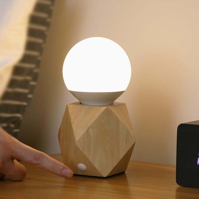 Handy Nordic Geometric Wooden Base Touch Mini Table Lamp