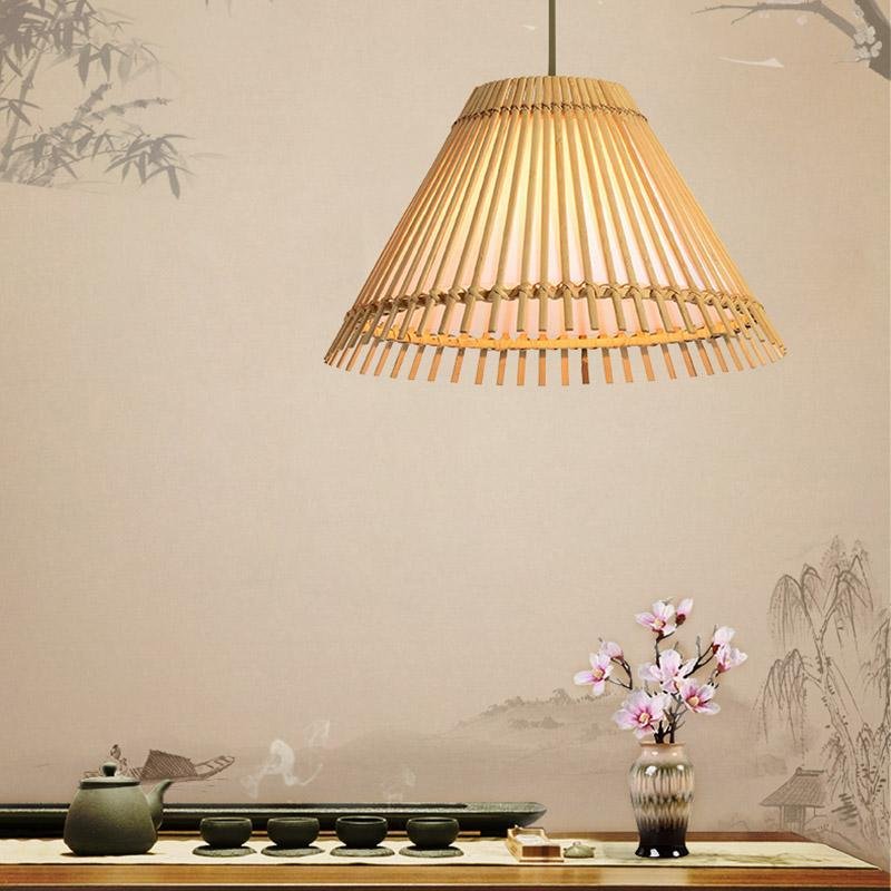 Decorative Long Pendant Light Bar Pendant Light With a Brisk Bamboo Shade