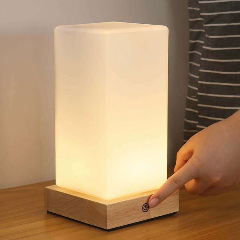 Cube Wooden Battery Operated LED Accent Kids Lamp