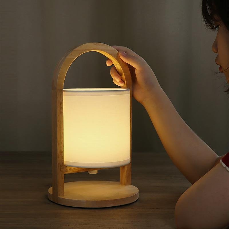 Battery Operated Wood Portable Accent Table Lamp