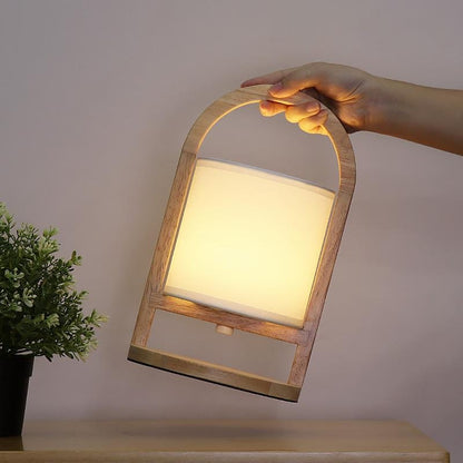 Battery Operated Wood Portable Accent Table Lamp