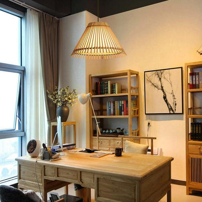 Decorative Long Pendant Light Bar Pendant Light With a Brisk Bamboo Shade