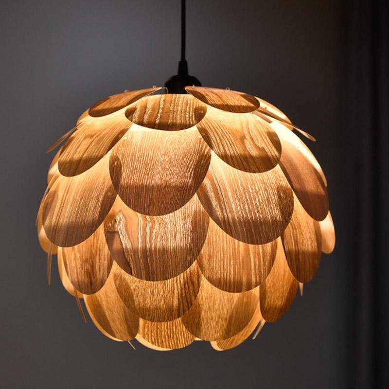 15'' Rustic Pineapple Shaped Wood Pendant Light