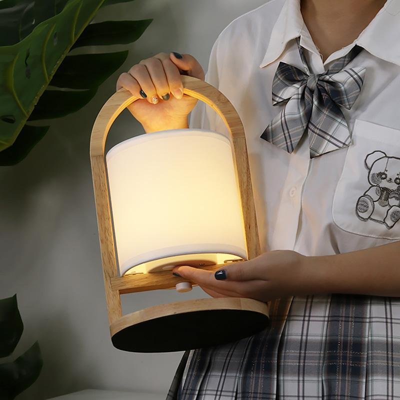 Battery Operated Wood Portable Accent Table Lamp