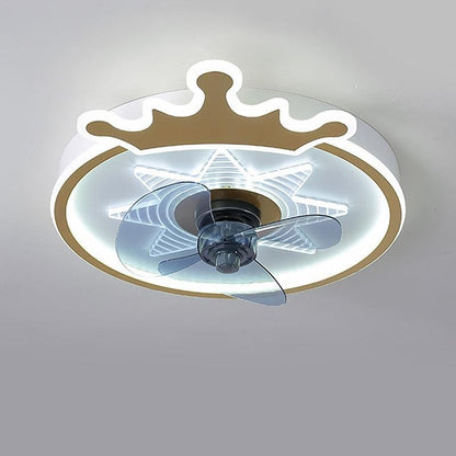 LED Round Crown Shaped Flush Mount Kids Ceiling Fans with Remote Control