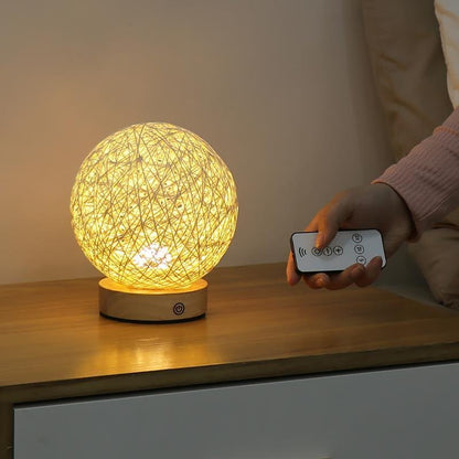 6 inch LED Natural Ratten Wicker Shade Table Lamp