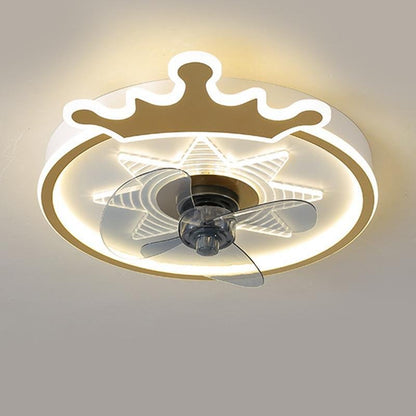 LED Round Crown Shaped Flush Mount Kids Ceiling Fans with Remote Control