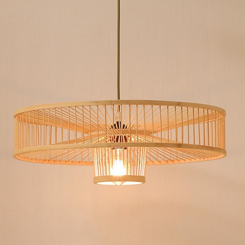 Farmhouse Burlywood Drum Light Pendant Large Framed Bamboo Pendant Lighting