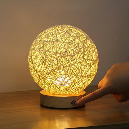 6 inch LED Natural Ratten Wicker Shade Table Lamp