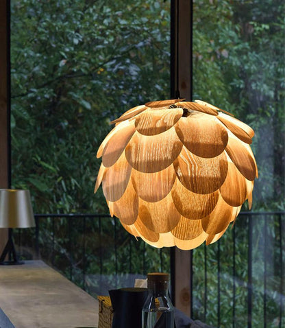 15'' Rustic Pineapple Shaped Wood Pendant Light